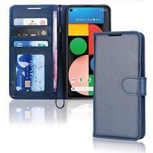 (Blue) Pixel 4a 5G Wallet Case, Flip Protective Cover with Card Holder, Stand and Wrist Strap - PU Leather with Magnetic Closure For Google Pixel 4a 5G