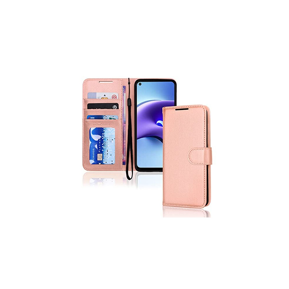 (Rose Gold) TECHGEAR RedMi Note 9T 5G Leather Wallet Case, Flip Protective Cover with Wallet Card Holder, Stand & Wrist Strap - PU Leather with Magnet