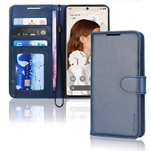 (Blue) Pixel 7 pro Wallet Case, Flip Protective Cover with Card Holder, Stand and Wrist Strap - PU Leather with Magnetic Closure For Google Pixel 7 pro
