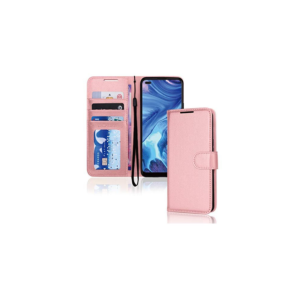 (Rose Gold) TECHGEAR PU Leather Wallet Case for Oppo Reno4 Z 5G, Flip Protective Case Cover with Wallet Card Holder, Stand & Wrist Strap with Magnetic