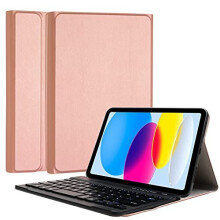 (Rose Gold) TECHGEAR Keyboard Case fits New iPad 10 10.9" (2022, 10th Generation) PU Leather Stand Case with Detachable Bluetooth Wireless UK QWERTY Keyboard