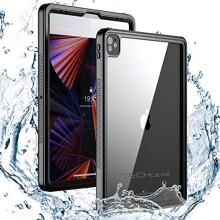 TECHGEAR Waterproof Case for iPad Pro 12.9 2021 5th Generation [Poseidon Case] Slim Shockproof Waterproof Case with Built-in Protector + Stand & Strap