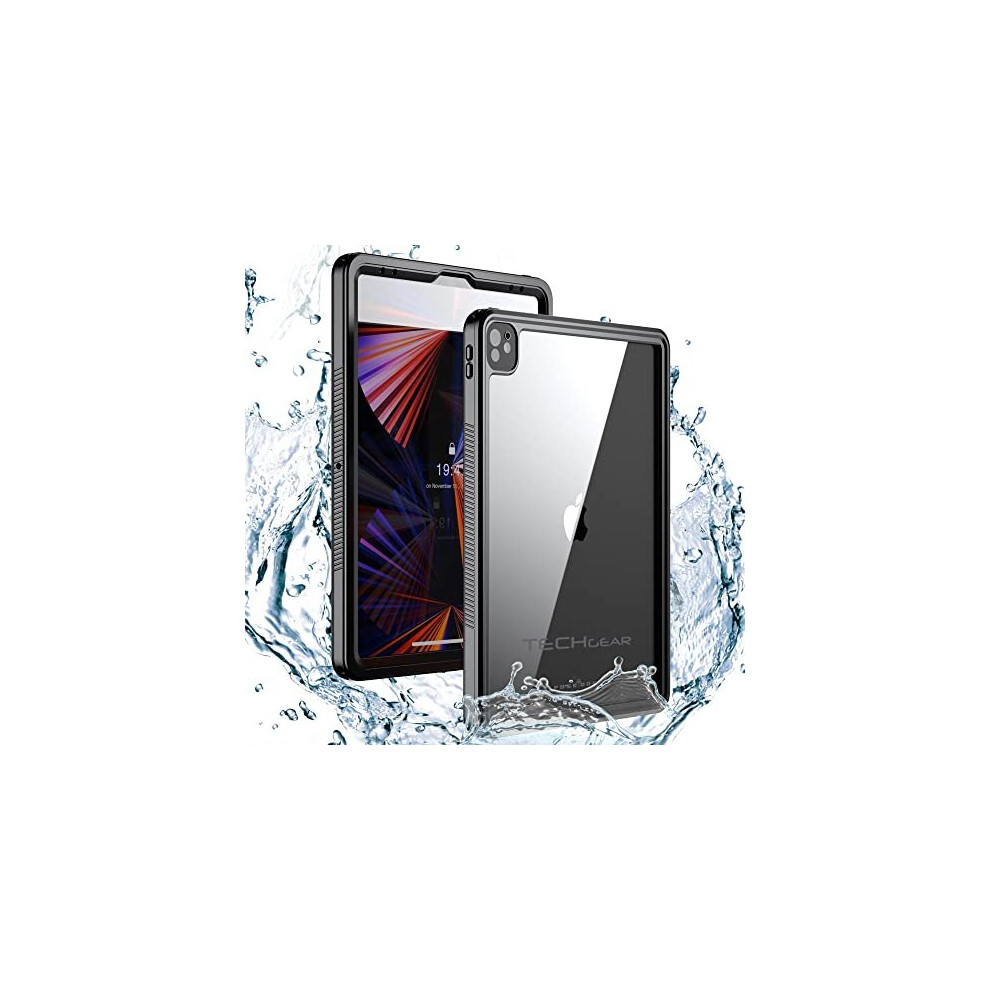 TECHGEAR Waterproof Case for iPad Pro 12.9 2021 5th Generation [Poseidon Case] Slim Shockproof Waterproof Case with Built-in Protector + Stand & Strap