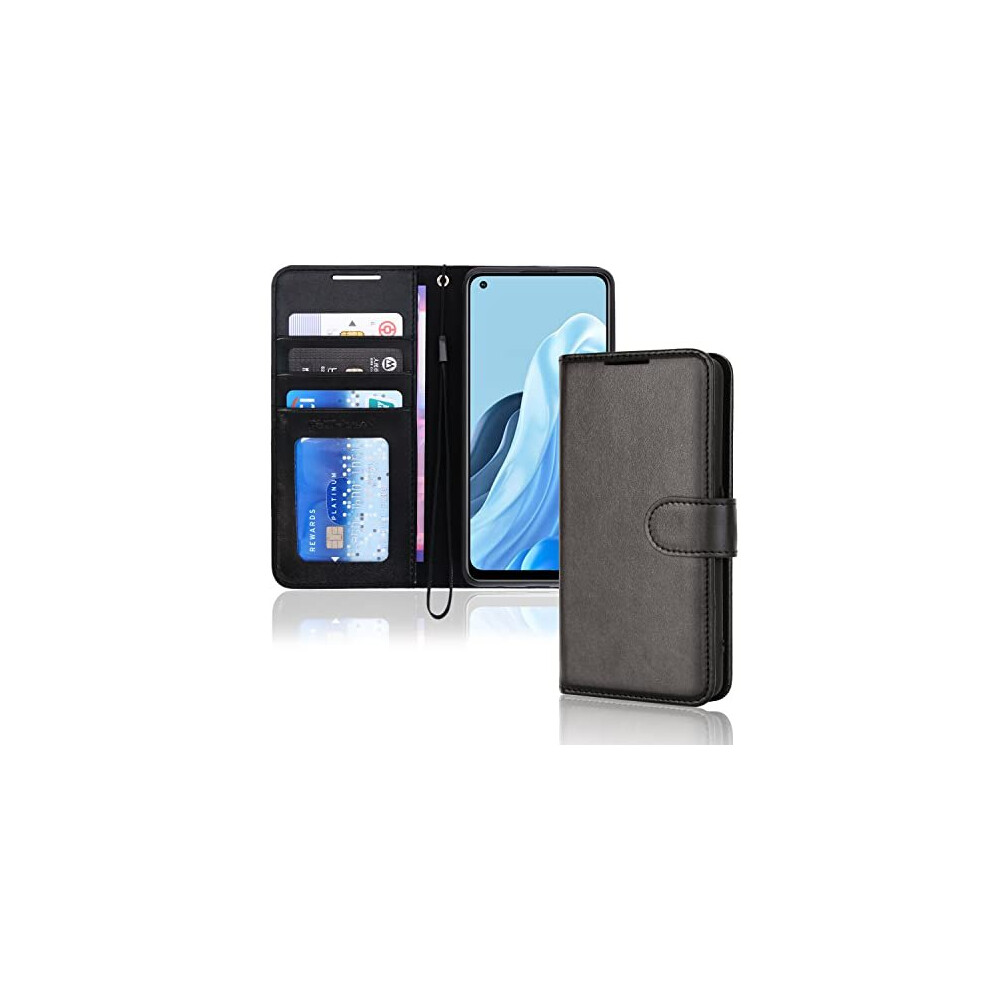 Techgear (Black) Leather Wallet Case For Oppo Reno 7, Flip Protective Cover With Wallet Card Holder, Stand & Wrist Strap - Pu Leather With Magnetic Cl