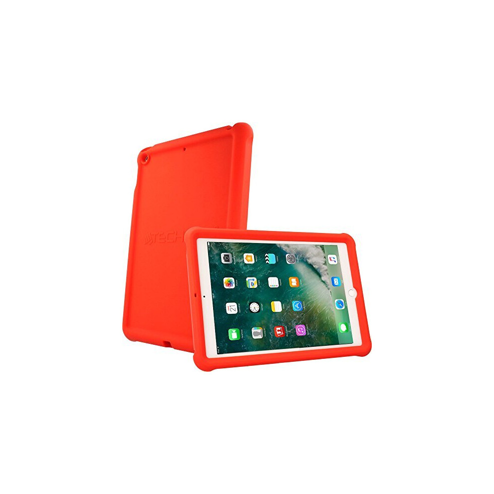 (RED) TECHGEAR Bumper Case fits iPad 9.7" (2018/2017) Rugged Shock Proof Soft Silicone Protective Case + Screen Film - Kids & School Friendly Case