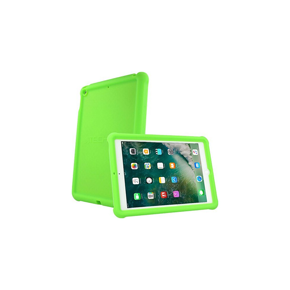 (GREEN) TECHGEAR Bumper Case fits iPad 9.7" (2018/2017) Rugged Shock Proof Soft Silicone Protective Case + Screen Film - Kids & School Friendly Case