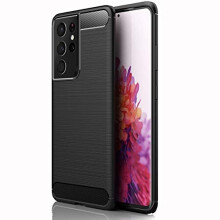Samsung Galaxy S21 Ultra Carbon Fibre Case [Stealth Case] Flexible, Shockproof, Ultra Slim, Soft TPU Protective Cover with Carbon Fibre Detailing