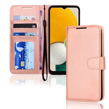 (Rose Gold) Samsung Galaxy A04s / A13 5G PU Leather Wallet Case, Flip Protective Case Cover with Wallet Card Holder, Stand and Wrist Strap with Magnetic Closure