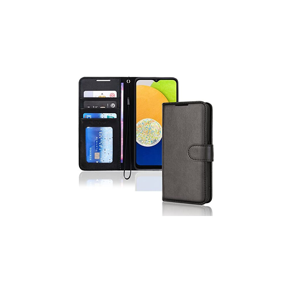 Techgear (Black) Galaxy A03 Leather Wallet Case, Flip Protective Case Cover With Wallet Card Holder, Stand And Wrist Strap - Pu Leather With Magnetic