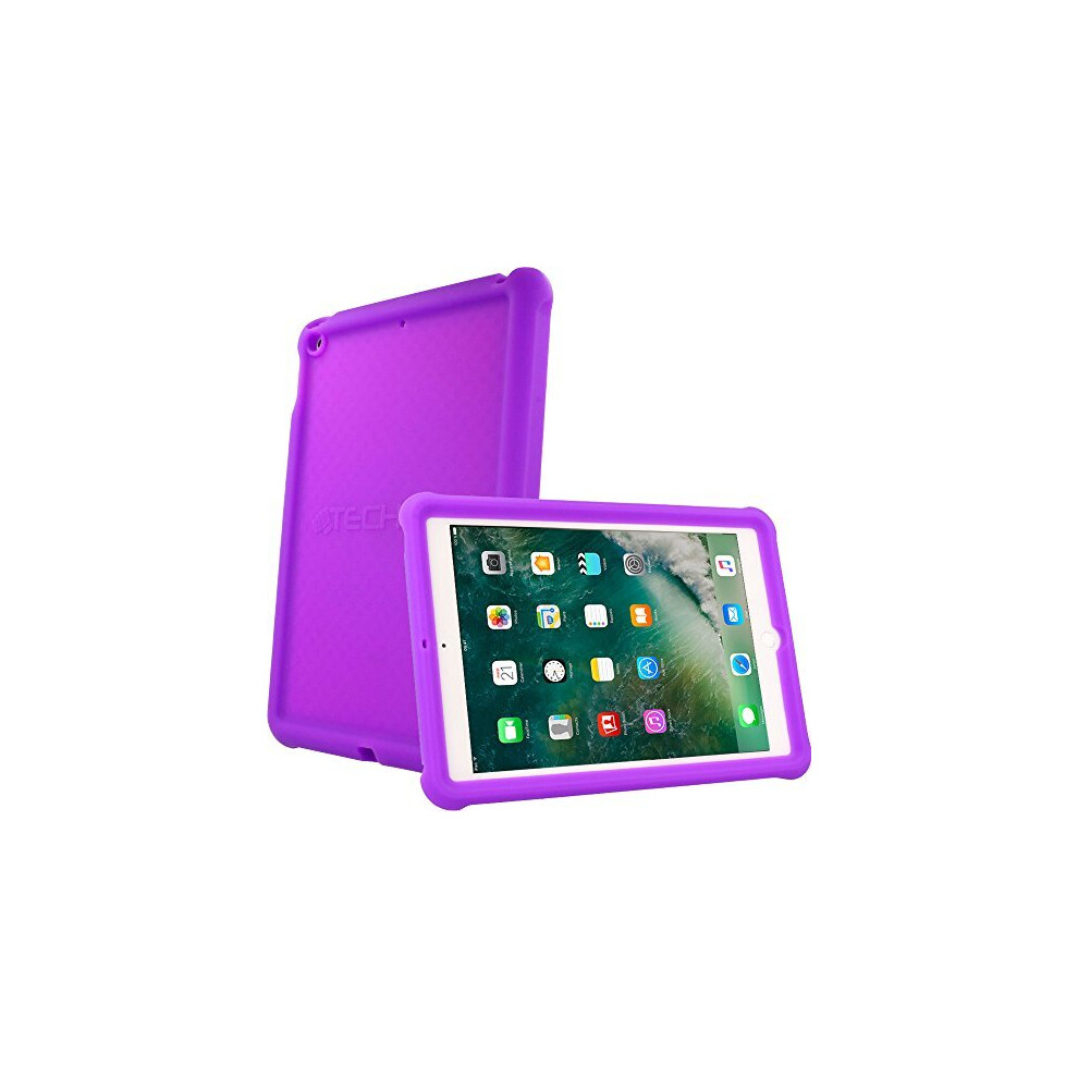 (PURPLE) TECHGEAR Bumper Case fits iPad 9.7" (2018/2017) Rugged Shock Proof Soft Silicone Protective Case + Screen Film - Kids & School Friendly Case