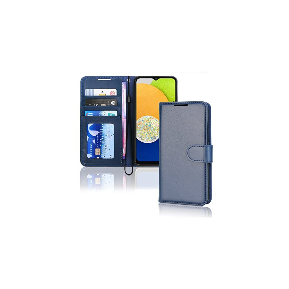 Techgear (Blue) Galaxy A03 Leather Wallet Case, Flip Protective Case Cover With Wallet Card Holder, Stand And Wrist Strap - Pu Leather With Magnetic C