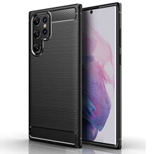 Samsung Galaxy S22 Ultra Carbon Fibre Case [Stealth Case] Flexible, Shockproof, Ultra Slim, Soft TPU Protective Cover with Carbon Fibre Detailing