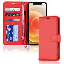 iPhone 12 Mini Leather Wallet Case, Flip Protective Case Cover with Wallet Card Holder, Stand and Wrist Strap - PU Leather with Magnetic Closure