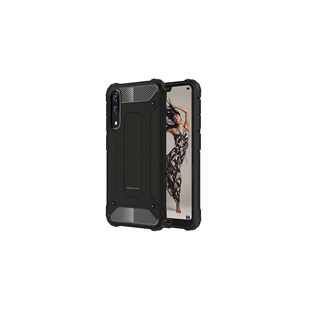 Techgear P20 Case - [Tough Armoured] Shockproof Dual-Layer Protective Heavy Duty Tough Cover Compatible With Huawei P20 - (Black)
