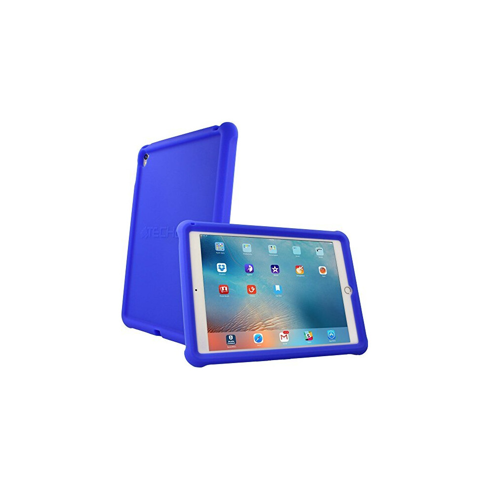 (BLUE) Bumper Case fits iPad Pro 9.7" Rugged Heavy Duty Anti-Shock Rubber Edge Protective Easy Grip Case + Screen Film - Kids & School Friendly Case