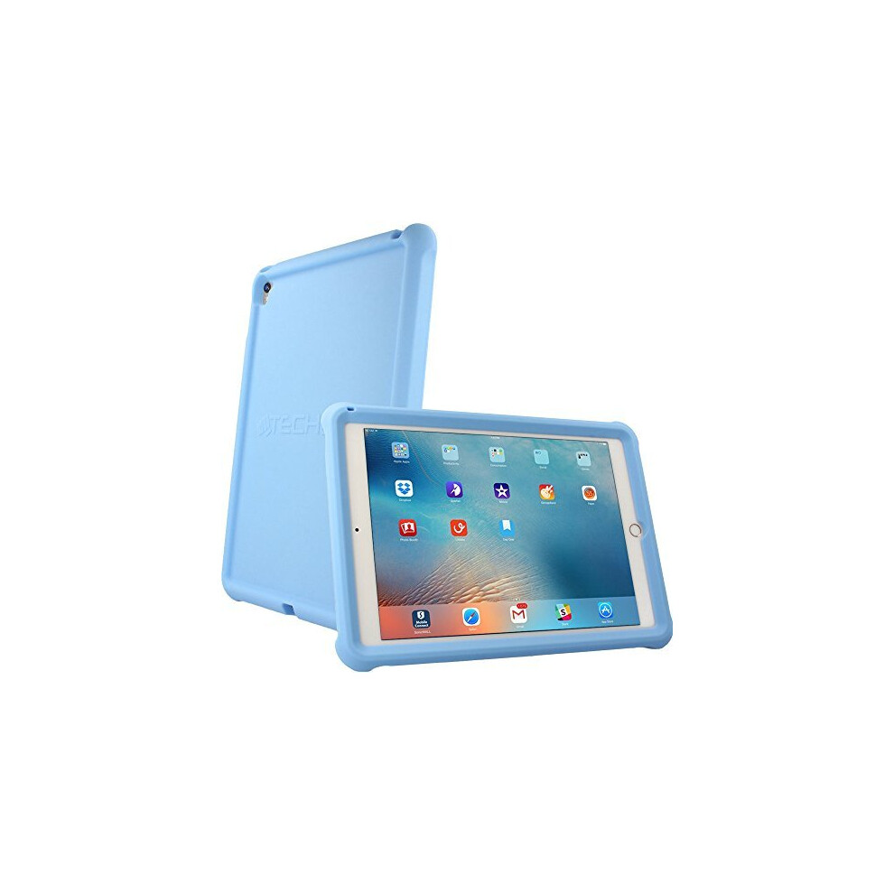 (LIGHT BLUE) Bumper Case fits iPad Pro 9.7" Rugged Heavy Duty Anti-Shock Rubber Edge Protective Easy Grip Case + Screen Film - Kids & School Friendly