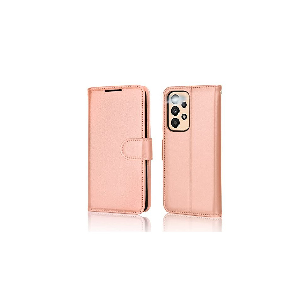 (Rose Gold) Samsung Galaxy A33 5G Leather Wallet Case, Flip Protective Cover with Wallet Card Holder, Stand and Wrist Strap - PU Leather with Magnetic