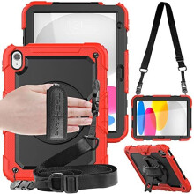 (RED) TECHGEAR UTILITY Case for Apple iPad 10 2022 [10th Generation] HEAVY DUTY Shockproof Case 360 Degree Rotating Stand, Hand and Shoulder Strap Case
