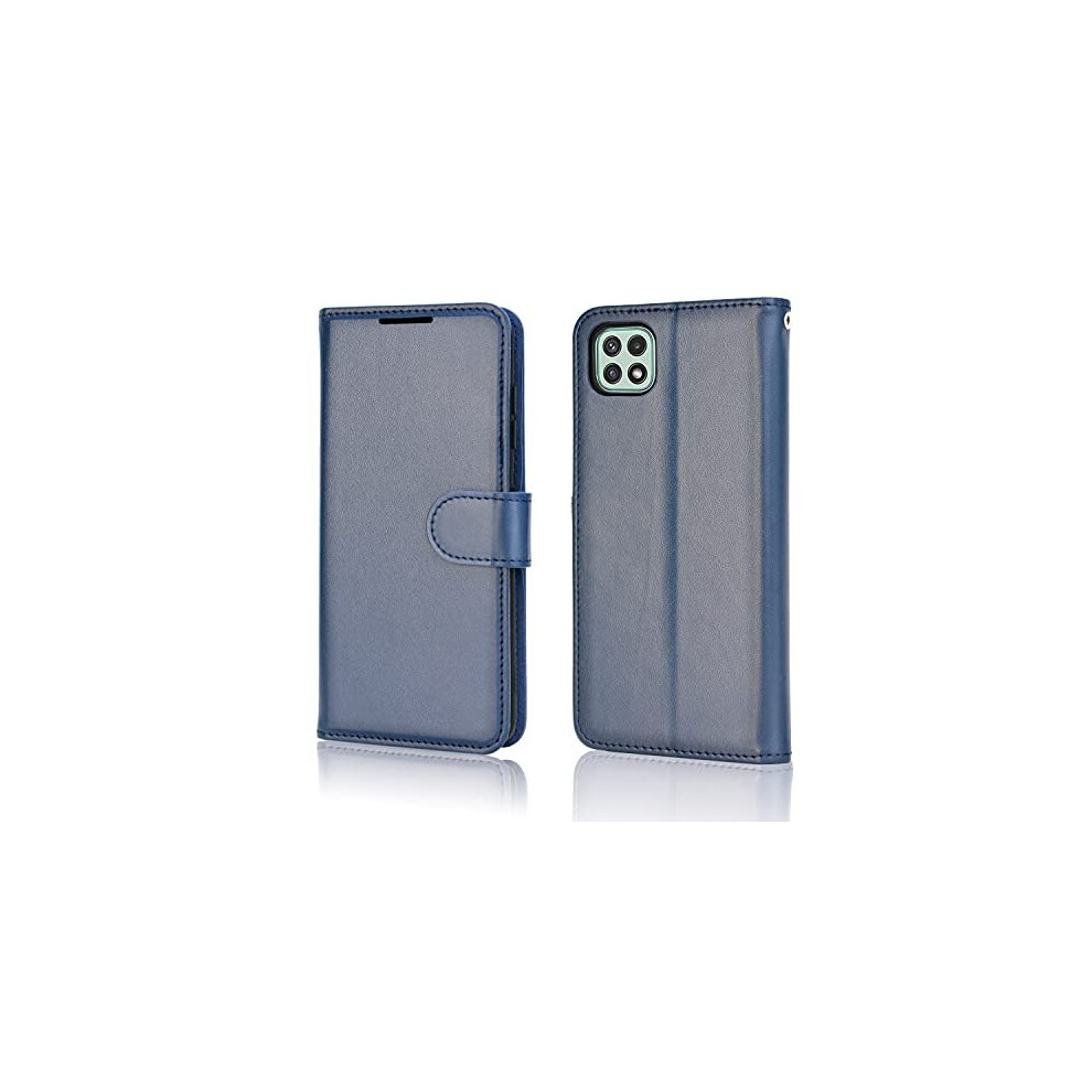 blue--samsung-galaxy-a22-5g-leather-wallet-case--flip-protective-cover-with-wallet-card-holder--stand-and-wrist-strap---pu-leather-with-magnetic-closure