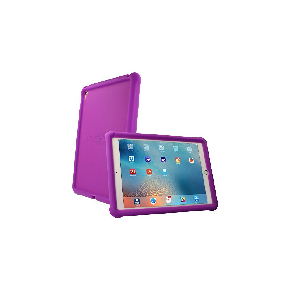 (PURPLE) Bumper Case fits iPad Pro 9.7" Rugged Heavy Duty Anti-Shock Rubber Edge Protective Easy Grip Case + Screen Film - Kids & School Friendly Case