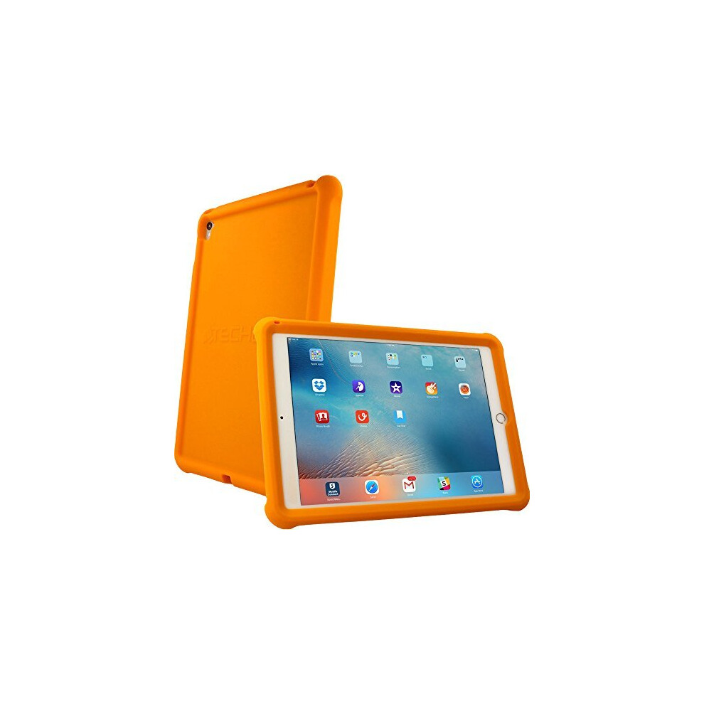 (ORANGE) Bumper Case fits iPad Pro 9.7" Rugged Heavy Duty Anti-Shock Rubber Edge Protective Easy Grip Case + Screen Film - Kids & School Friendly Case