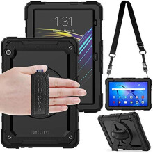 TECHGEAR UTILITY Case for Huawei Mediapad T5 10.1 Inch 2018, Full Body Shockproof Case with 360 Rotating Stand, Hand Strap and Shoulder Strap Case