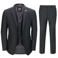 (46, Black) Mens 3 Piece Suit in Red Smart Formal Wedding Party Retro Tailored Fit Jacket