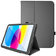 (Black) TECHGEAR Leather Case for Apple iPad 10 2022 [10th Generation] 10.9" - PU Leather Slim Folio Case Cover with Stand, Hand Strap & Auto Sleep / Wake