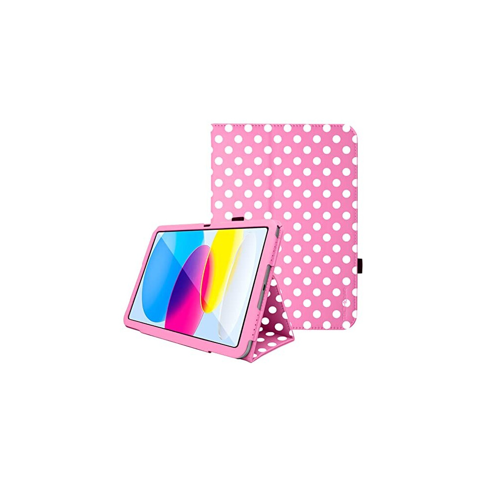 (Pink Polka Dot) TECHGEAR Leather Case for Apple iPad 10 2022 [10th Generation] 10.9" - PU Leather Slim Folio Case Cover with Stand, Hand Strap & Auto