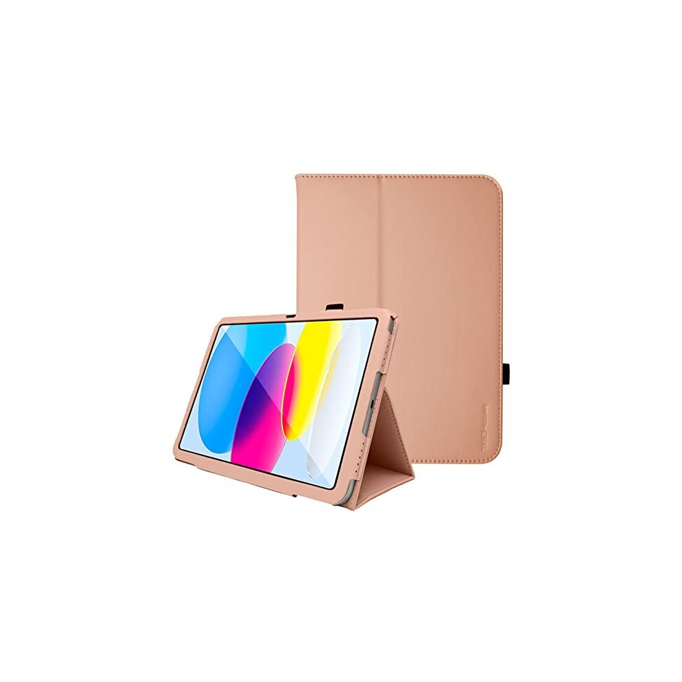 (Rose Gold) TECHGEAR Leather Case for Apple iPad 10 2022 [10th Generation] 10.9" - PU Leather Slim Folio Case Cover with Stand, Hand Strap & Auto Slee