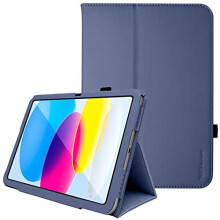 (Navy Blue) TECHGEAR Leather Case for Apple iPad 10 2022 [10th Generation] 10.9" - PU Leather Slim Folio Case Cover with Stand, Hand Strap & Auto Sleep / Wake