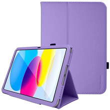 (Purple) TECHGEAR Leather Case for Apple iPad 10 2022 [10th Generation] 10.9" - PU Leather Slim Folio Case Cover with Stand, Hand Strap & Auto Sleep / Wake