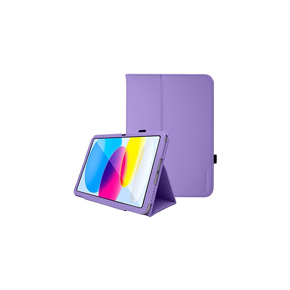 (Purple) TECHGEAR Leather Case for Apple iPad 10 2022 [10th Generation] 10.9" - PU Leather Slim Folio Case Cover with Stand, Hand Strap & Auto Sleep /