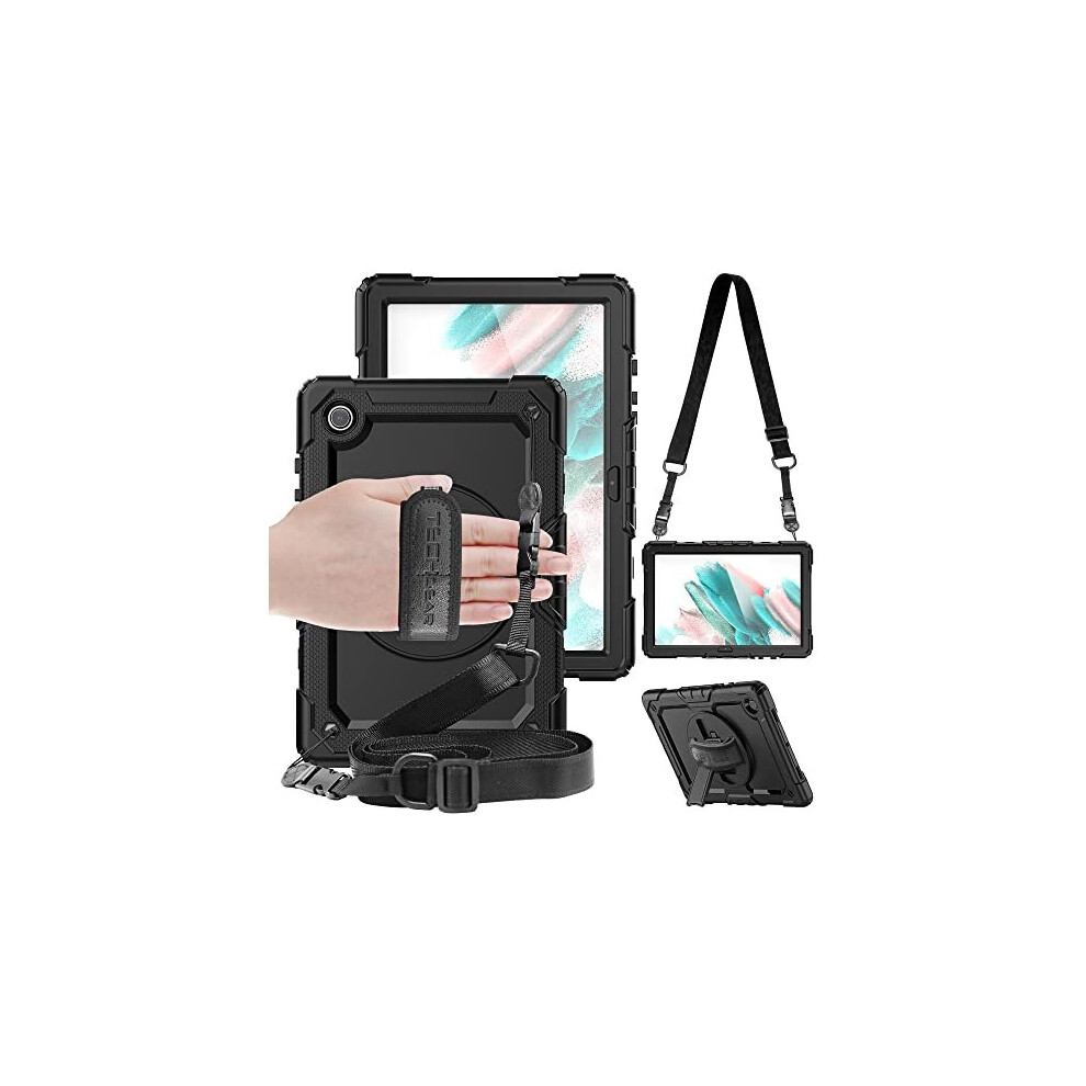 (BLACK) TECHGEAR UTILITY Case fits Samsung Galaxy Tab A8 10.5" (SM-X200 / SM-X205) HEAVY DUTY Shockproof Case with 360 Rotating Stand, Hand and Should