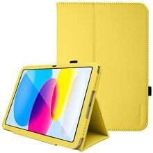 (Yellow) TECHGEAR Leather Case for Apple iPad 10 2022 [10th Generation] 10.9" - PU Leather Slim Folio Case Cover with Stand, Hand Strap & Auto Sleep / Wake