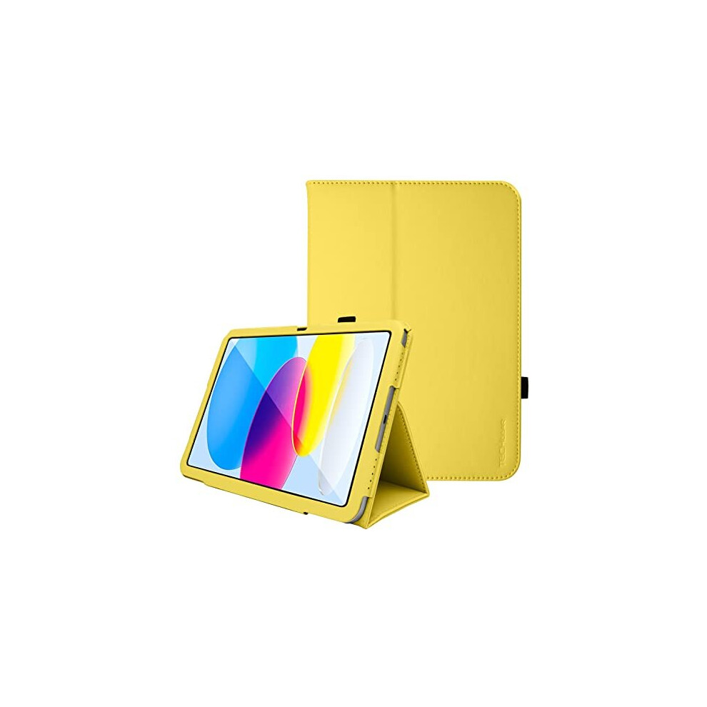 (Yellow) TECHGEAR Leather Case for Apple iPad 10 2022 [10th Generation] 10.9" - PU Leather Slim Folio Case Cover with Stand, Hand Strap & Auto Sleep /