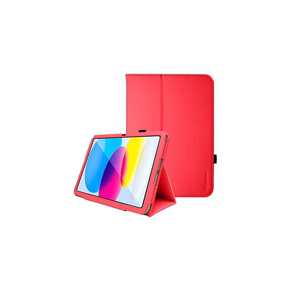 (Red) TECHGEAR Leather Case for Apple iPad 10 2022 [10th Generation] 10.9" - PU Leather Slim Folio Case Cover with Stand, Hand Strap & Auto Sleep / Wa