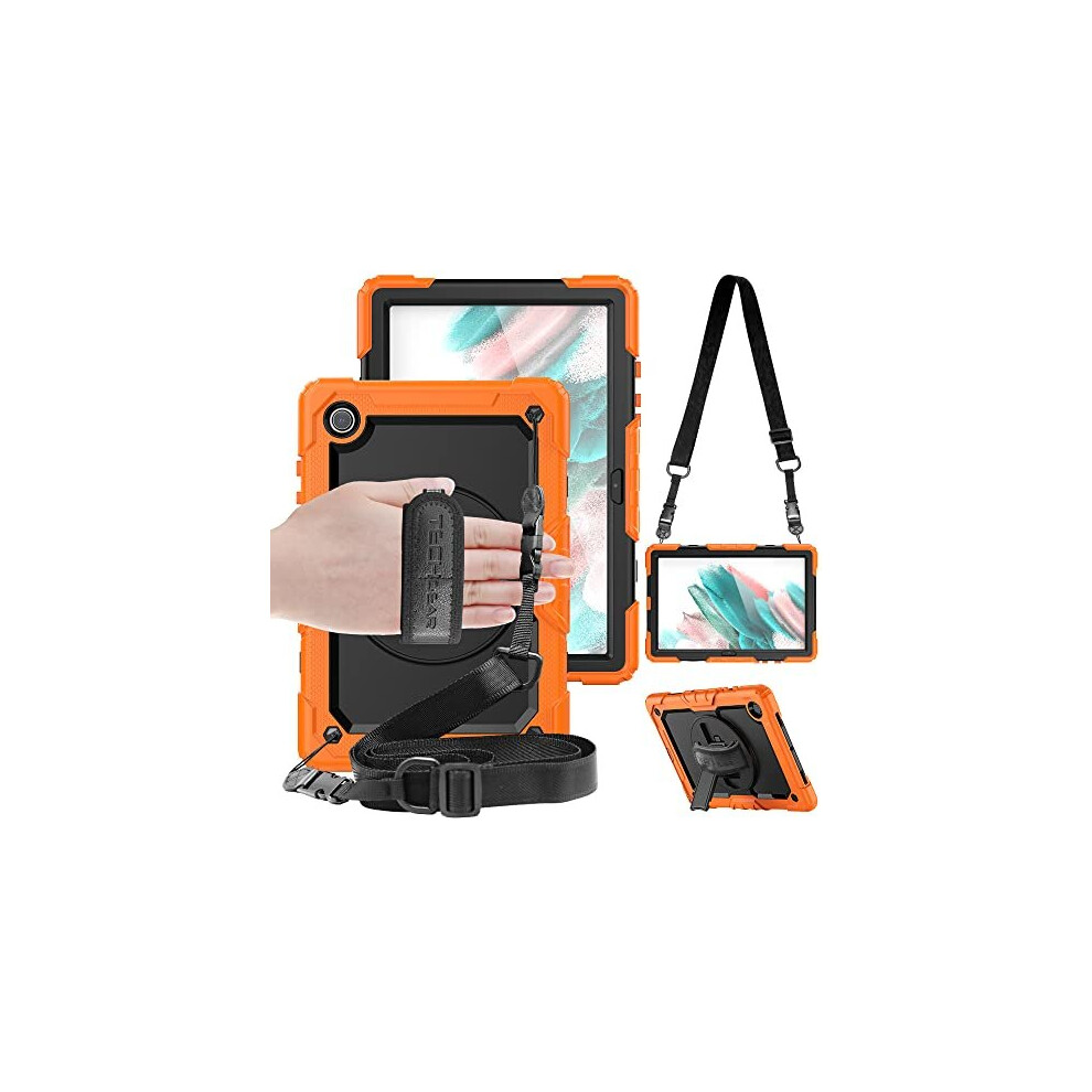 (ORANGE) TECHGEAR UTILITY Case fits Samsung Galaxy Tab A8 10.5" (SM-X200 / SM-X205) HEAVY DUTY Shockproof Case with 360 Rotating Stand, Hand and Shoul