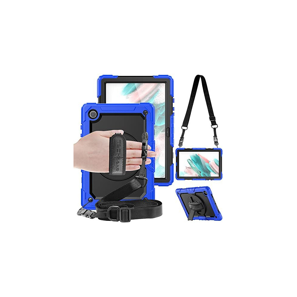 (BLUE) TECHGEAR UTILITY Case fits Samsung Galaxy Tab A8 10.5" (SM-X200 / SM-X205) HEAVY DUTY Shockproof Case with 360 Rotating Stand, Hand and Shoulde