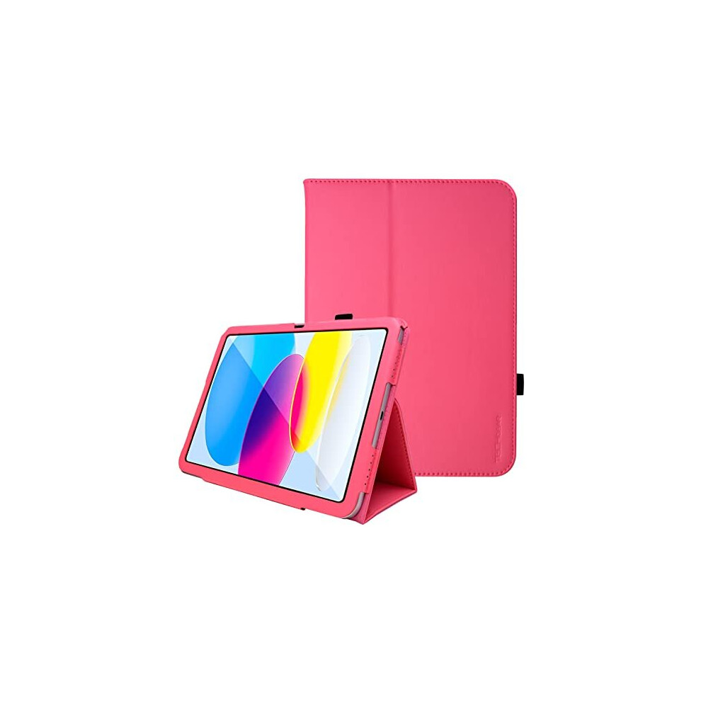 (Pink) TECHGEAR Leather Case for Apple iPad 10 2022 [10th Generation] 10.9" - PU Leather Slim Folio Case Cover with Stand, Hand Strap & Auto Sleep / W