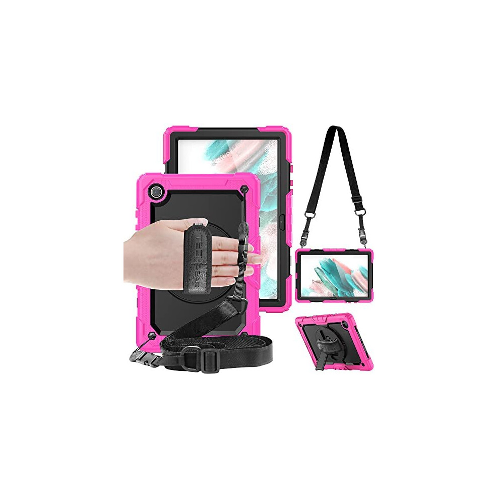 (PINK) TECHGEAR UTILITY Case fits Samsung Galaxy Tab A8 10.5" (SM-X200 / SM-X205) HEAVY DUTY Shockproof Case with 360 Rotating Stand, Hand and Shoulde