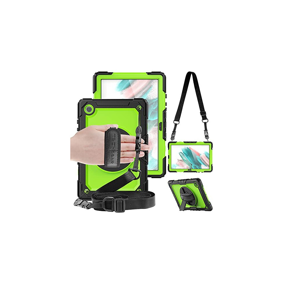 (Green) TECHGEAR UTILITY Case fits Samsung Galaxy Tab A8 10.5" (SM-X200 / SM-X205) HEAVY DUTY Shockproof Case with 360 Rotating Stand, Hand and Should