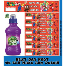Super Mario Label Inspired Theme Personalised Party Fruit Shoot Label Sticker