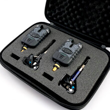 (2Pc Bite Alarm - 2Pc Swingers) Carp Fishing Bite Alarm and illuminated Swinger Set Blue LED Volume tone Case