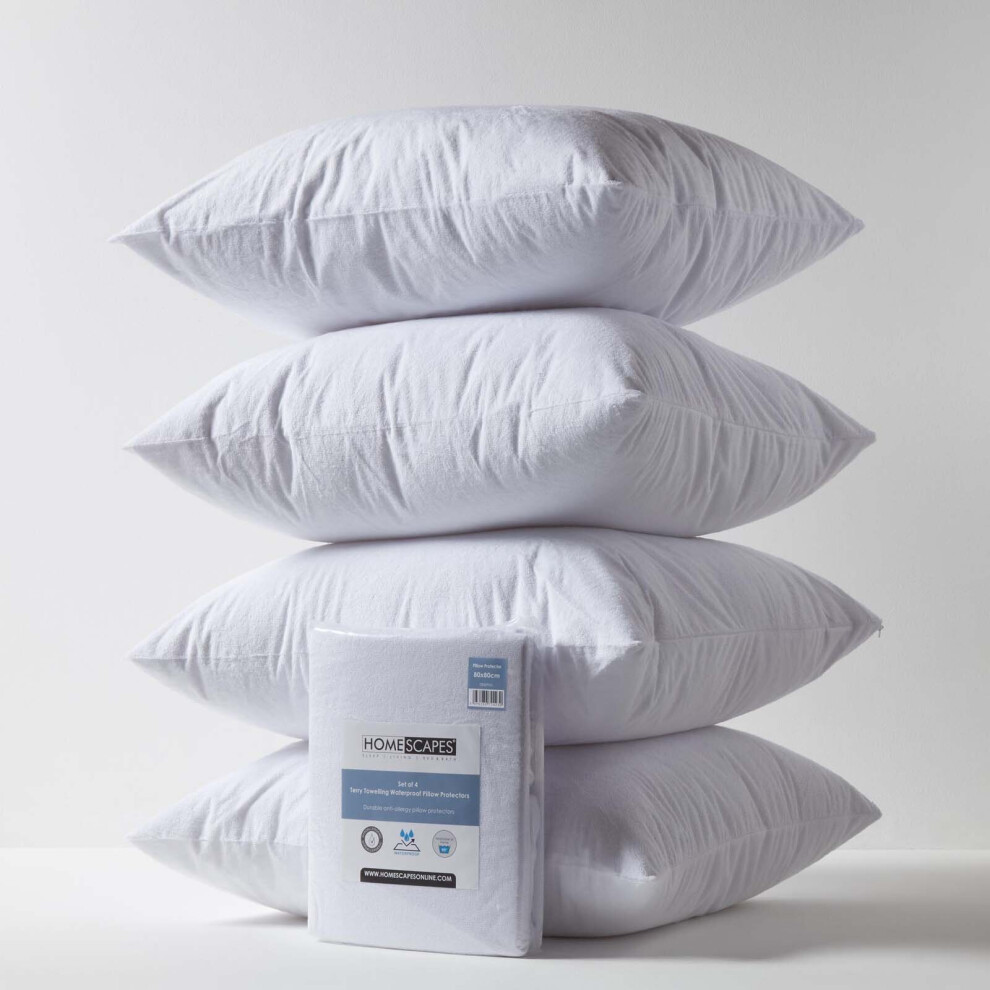 Terry Towelling Waterproof Pillow Protectors 80 x 80 cm, Pack of 4