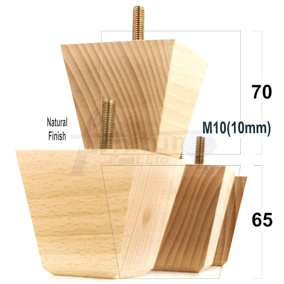 4x Wood Furniture Legs M10 65mm High Natural Replacement Sofa Feet Stools Chairs Sofas Cabinets Beds PKC364