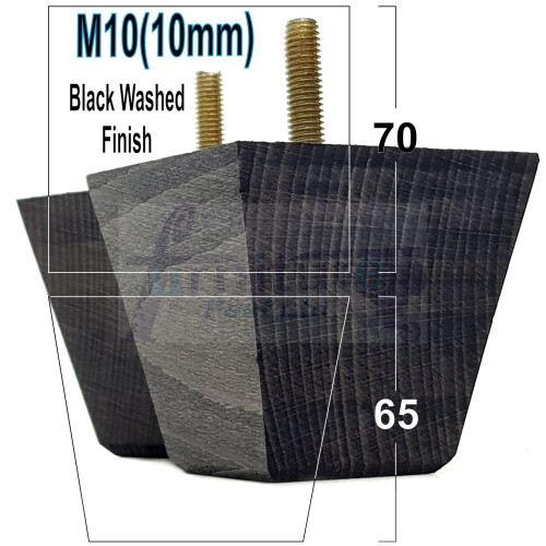 4x Wood Furniture Legs M10 65mm High Black Washed Finish Replacement