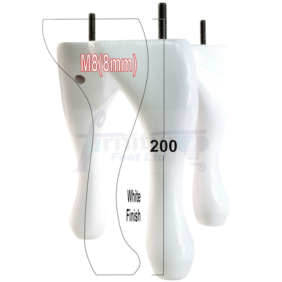 Queen Anne Wooden Legs 200Mm High Set Of 4 White Furniture Feet Settee Chairs Sofas Footstools M8 (8Mm)-image-OPC-PBFFTVC-NEW