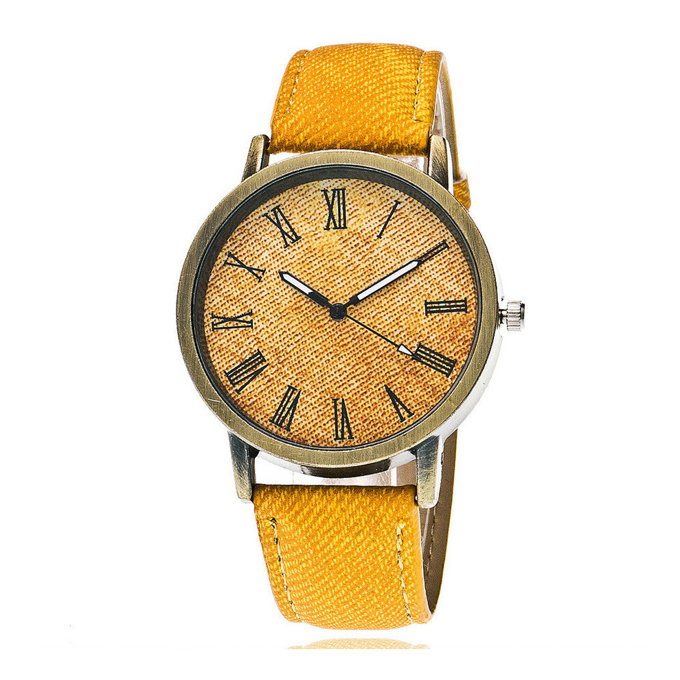 (Yellow) Canvas Denim Straps Watch Retro Quartz Watch Gift-image-OPC-PBFFS8K-NEW
