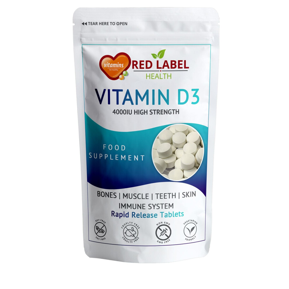 Vitamin D3 4000IU - 90 Tablets High Strength for Immune Support, Bones, Skin